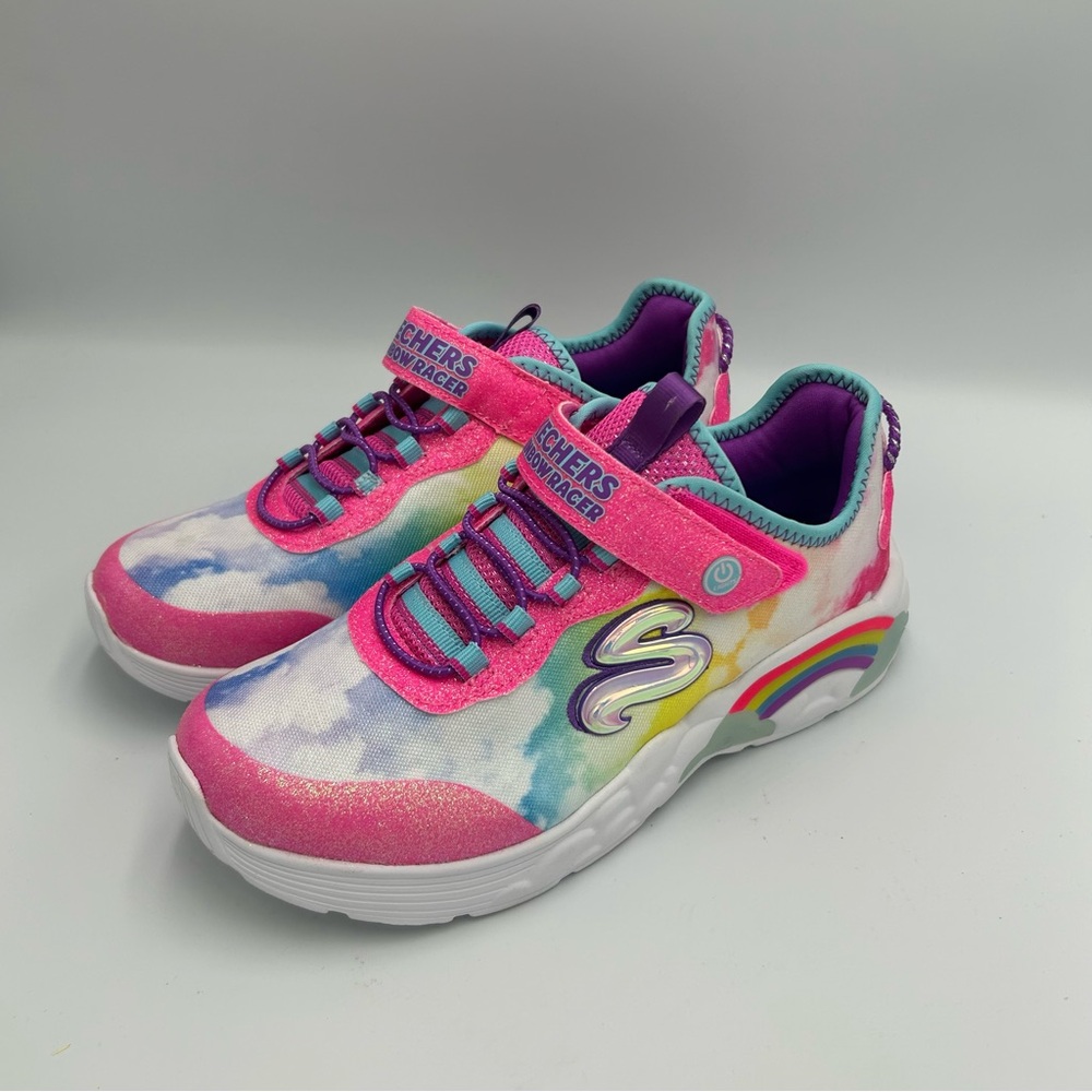 Skechers Kids S Lights Rainbow Racer Shoes Sneakers Light Up Slip On Pink Size 3